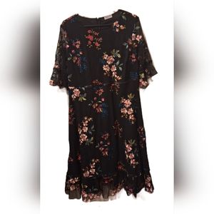 Kiyonna Black Embroidered Floral Party Dress Size 1X 👗
